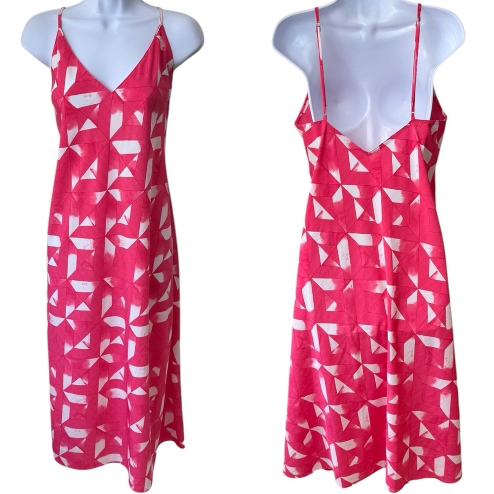 Natori Sumi Pattern Hot Pink Midi Slip Nightgown Leisure Feminine Dainty L - Picture 2 of 11